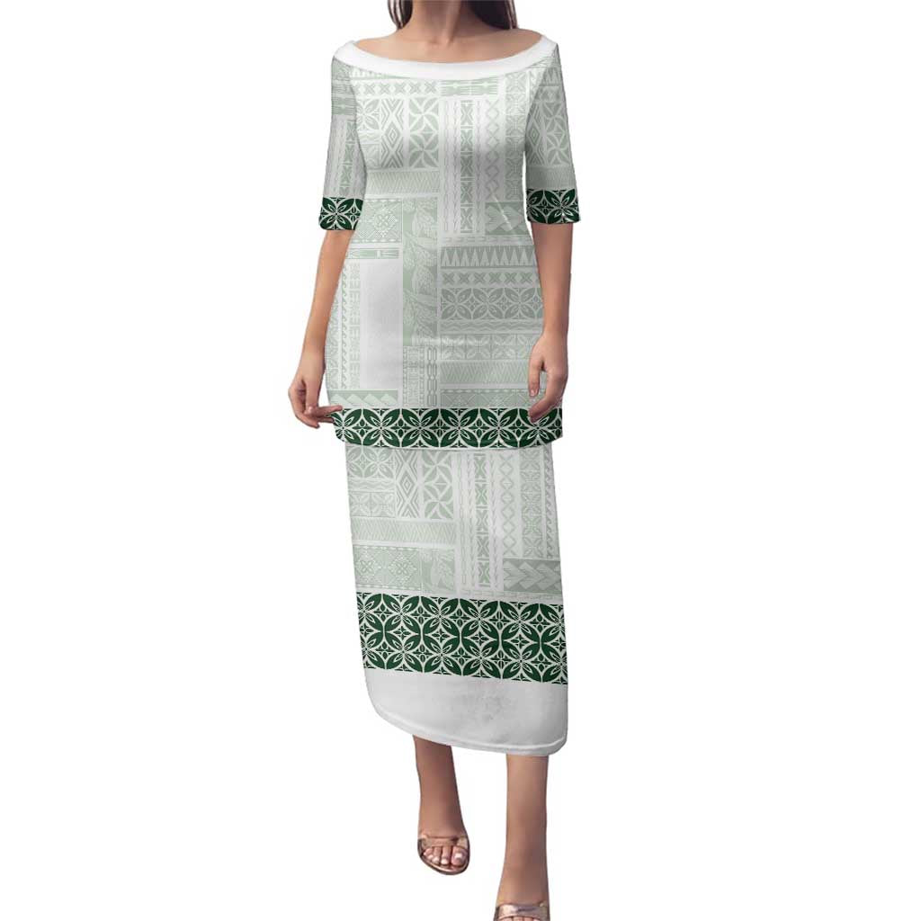 Samoa Siapo Green Trimmed Family Matching Puletasi and Hawaiian Shirt Samoa White Sunday - Polynesian Pride