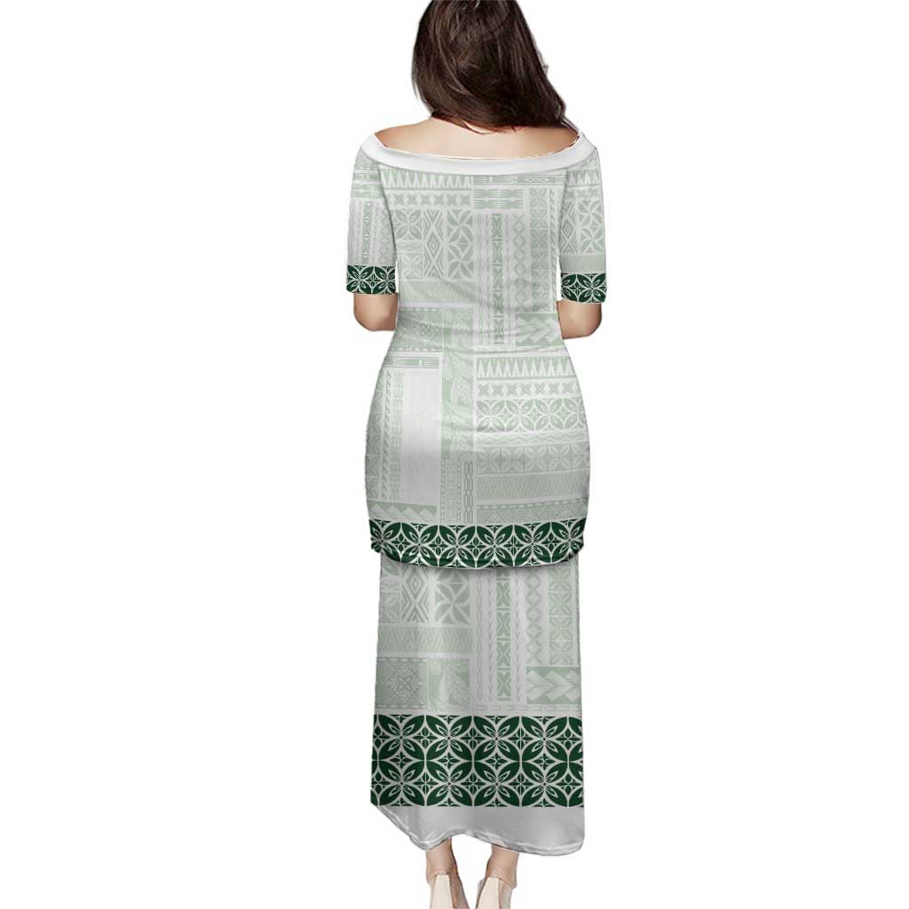 Samoa Siapo Green Trimmed Family Matching Puletasi and Hawaiian Shirt Samoa White Sunday - Polynesian Pride