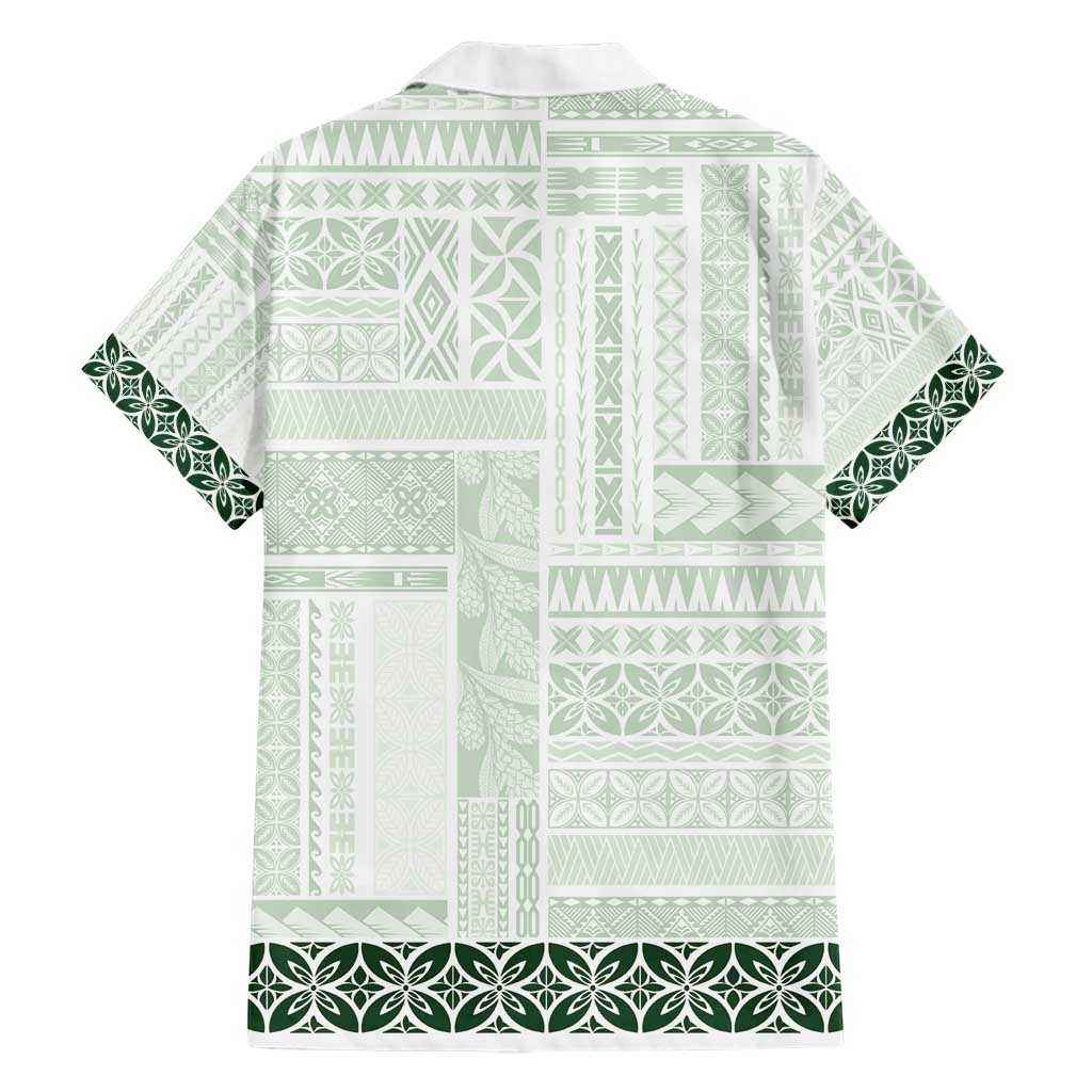 Samoa Siapo Green Trimmed Family Matching Short Sleeve Bodycon Dress and Hawaiian Shirt Samoa White Sunday - Polynesian Pride