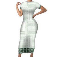 Samoa Siapo Green Trimmed Family Matching Short Sleeve Bodycon Dress and Hawaiian Shirt Samoa White Sunday - Polynesian Pride