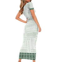 Samoa Siapo Green Trimmed Family Matching Short Sleeve Bodycon Dress and Hawaiian Shirt Samoa White Sunday - Polynesian Pride