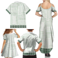 Samoa Siapo Green Trimmed Family Matching Summer Maxi Dress and Hawaiian Shirt Samoa White Sunday - Polynesian Pride