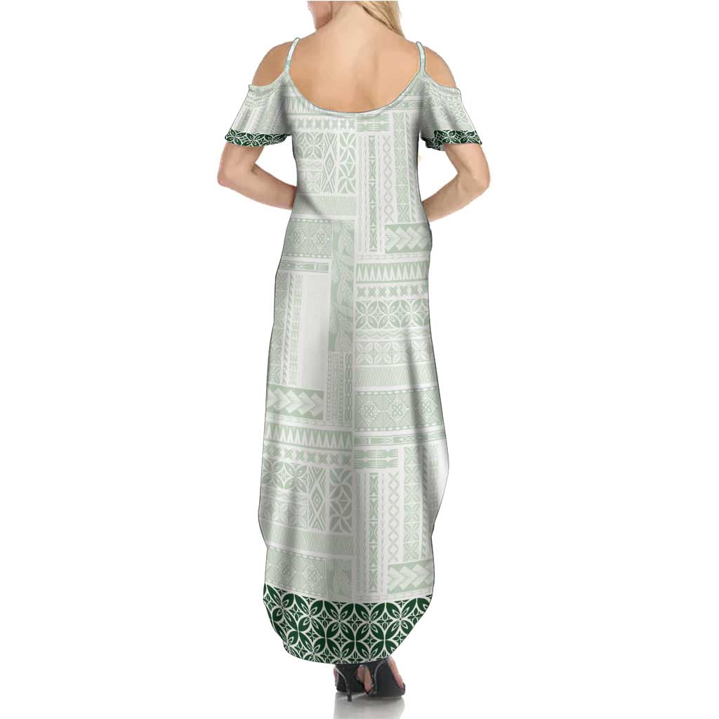 Samoa Siapo Green Trimmed Family Matching Summer Maxi Dress and Hawaiian Shirt Samoa White Sunday - Polynesian Pride