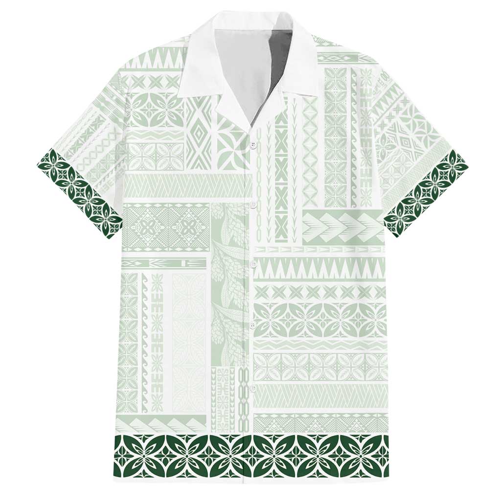 Samoa Siapo Green Trimmed Hawaiian Shirt Samoa White Sunday - Polynesian Pride