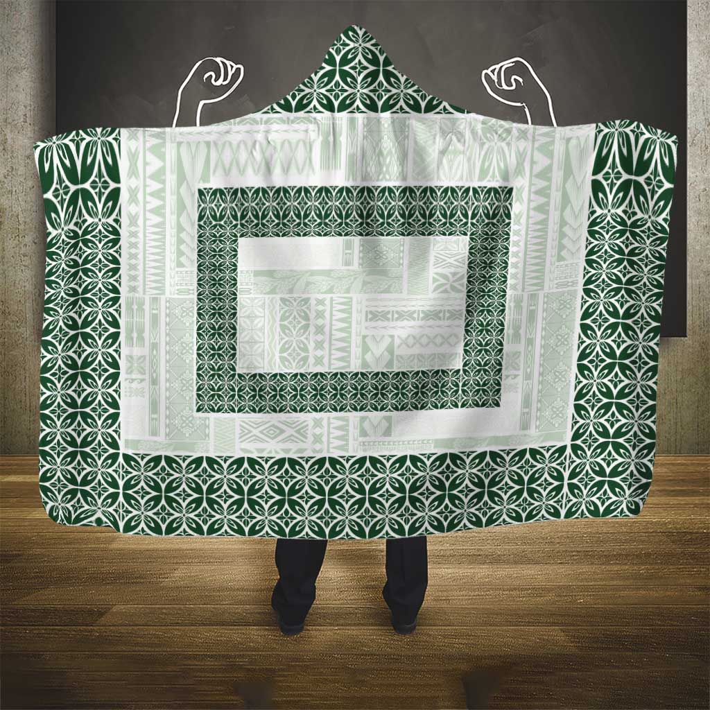 Samoa Siapo Green Trimmed Hooded Blanket Samoa White Sunday - Polynesian Pride