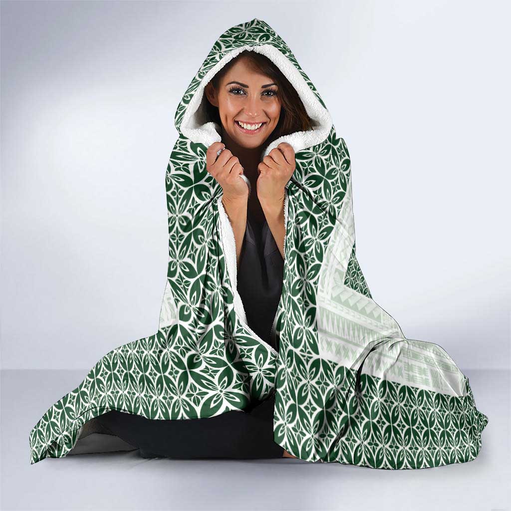 Samoa Siapo Green Trimmed Hooded Blanket Samoa White Sunday - Polynesian Pride