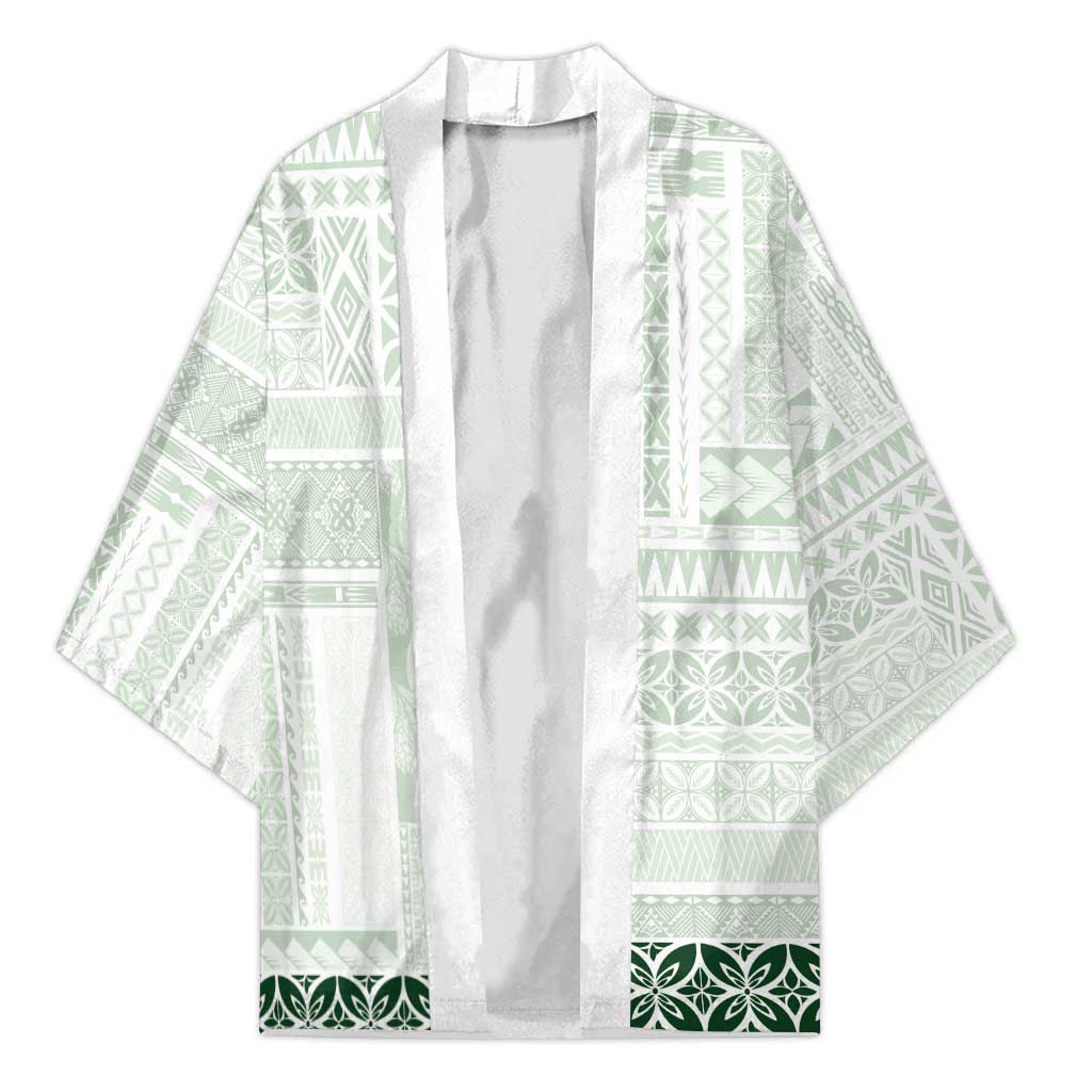 Samoa Siapo Green Trimmed Kimono Samoa White Sunday - Polynesian Pride