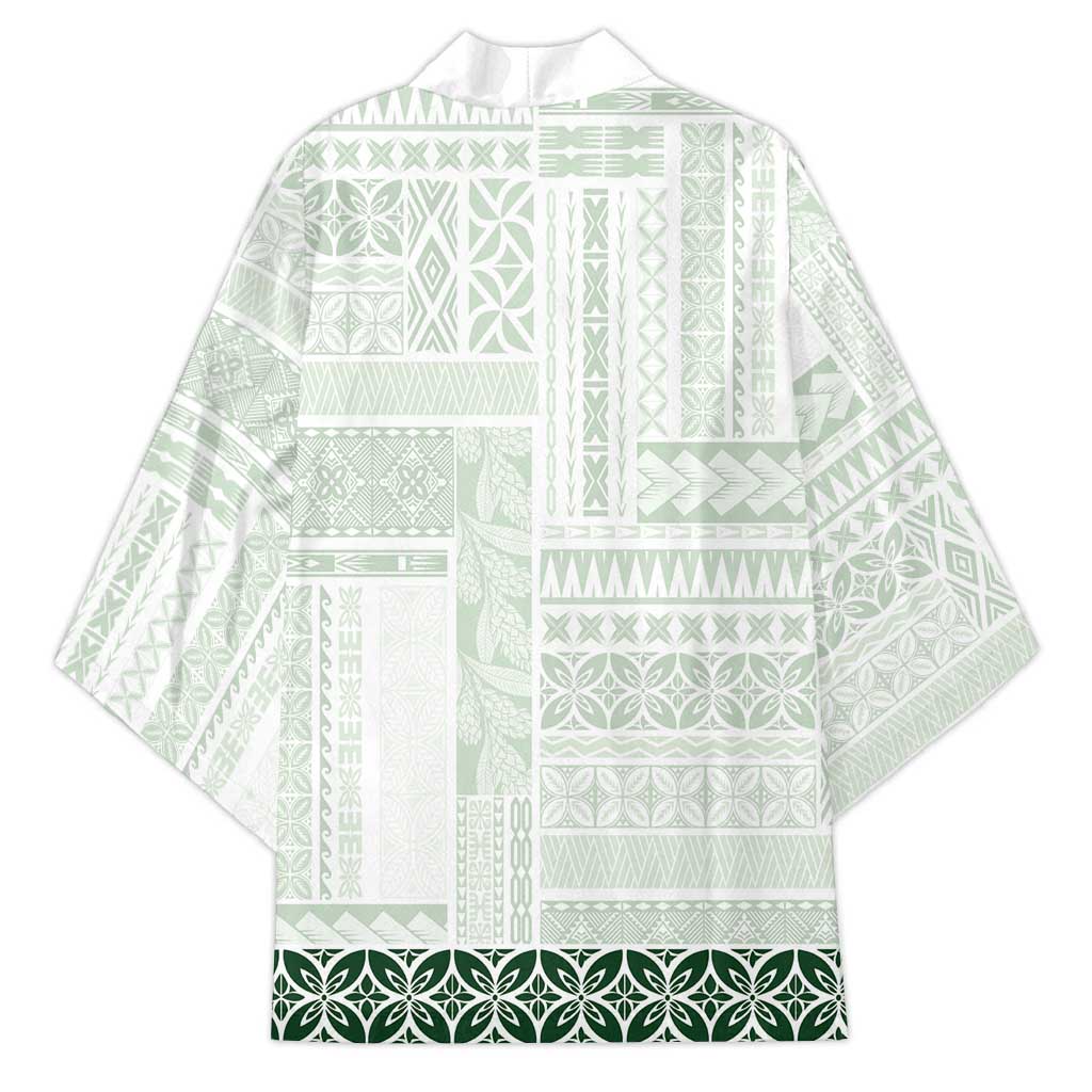 Samoa Siapo Green Trimmed Kimono Samoa White Sunday - Polynesian Pride