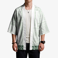 Samoa Siapo Green Trimmed Kimono Samoa White Sunday - Polynesian Pride