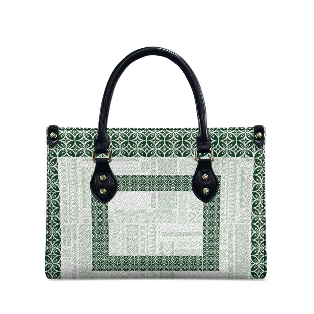 Samoa Siapo Green Trimmed Leather Bag Samoa White Sunday - Polynesian Pride