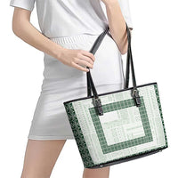 Samoa Siapo Green Trimmed Leather Tote Bag Samoa White Sunday - Polynesian Pride