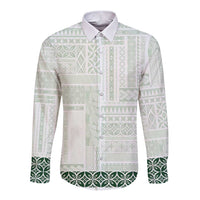 Samoa Siapo Green Trimmed Long Sleeve Button Shirt Samoa White Sunday - Polynesian Pride