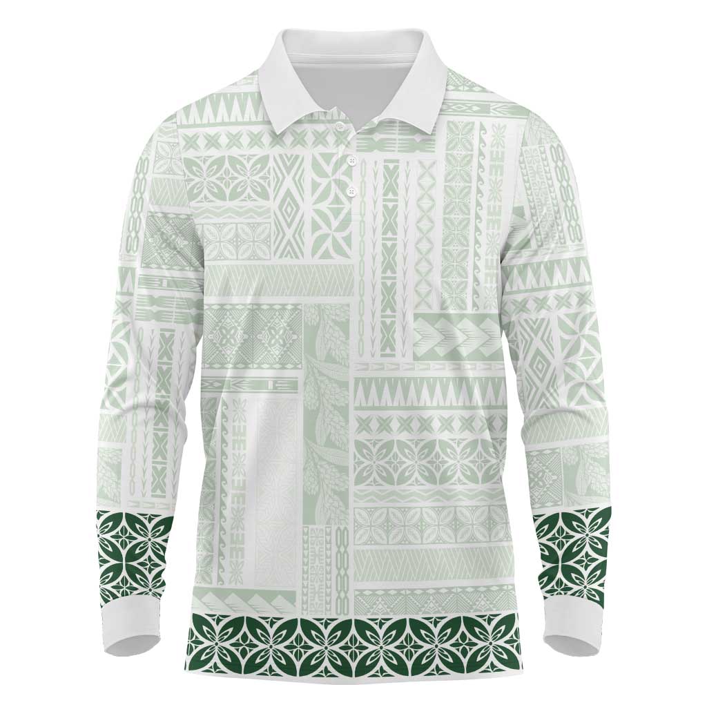 Samoa Siapo Green Trimmed Long Sleeve Polo Shirt Samoa White Sunday - Polynesian Pride
