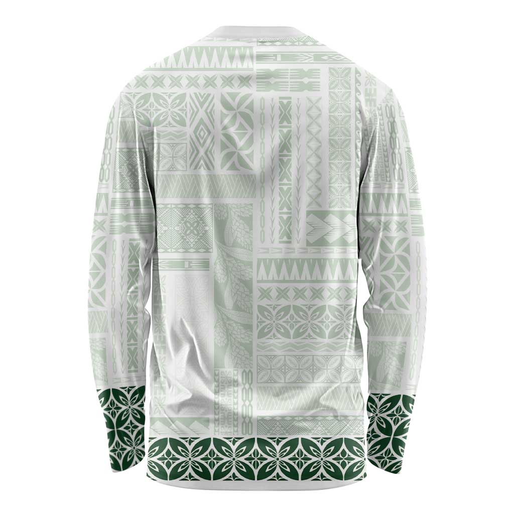 Samoa Siapo Green Trimmed Long Sleeve Shirt Samoa White Sunday - Polynesian Pride