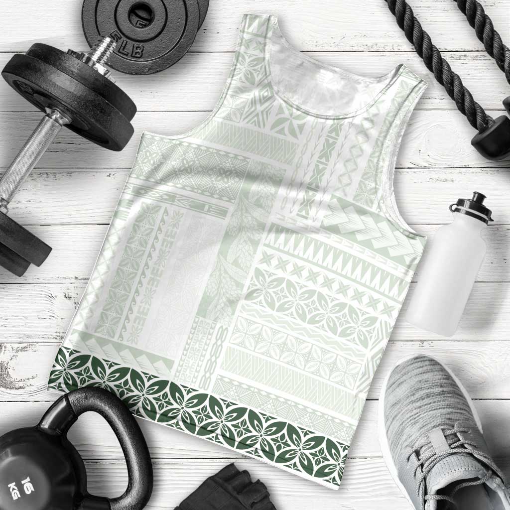 Samoa Siapo Green Trimmed Men Tank Top Samoa White Sunday - Polynesian Pride