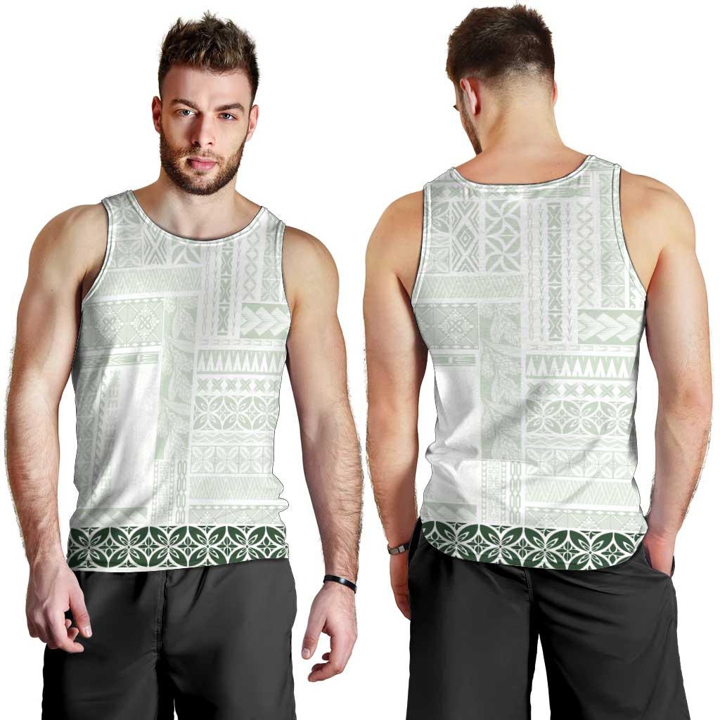 Samoa Siapo Green Trimmed Men Tank Top Samoa White Sunday - Polynesian Pride