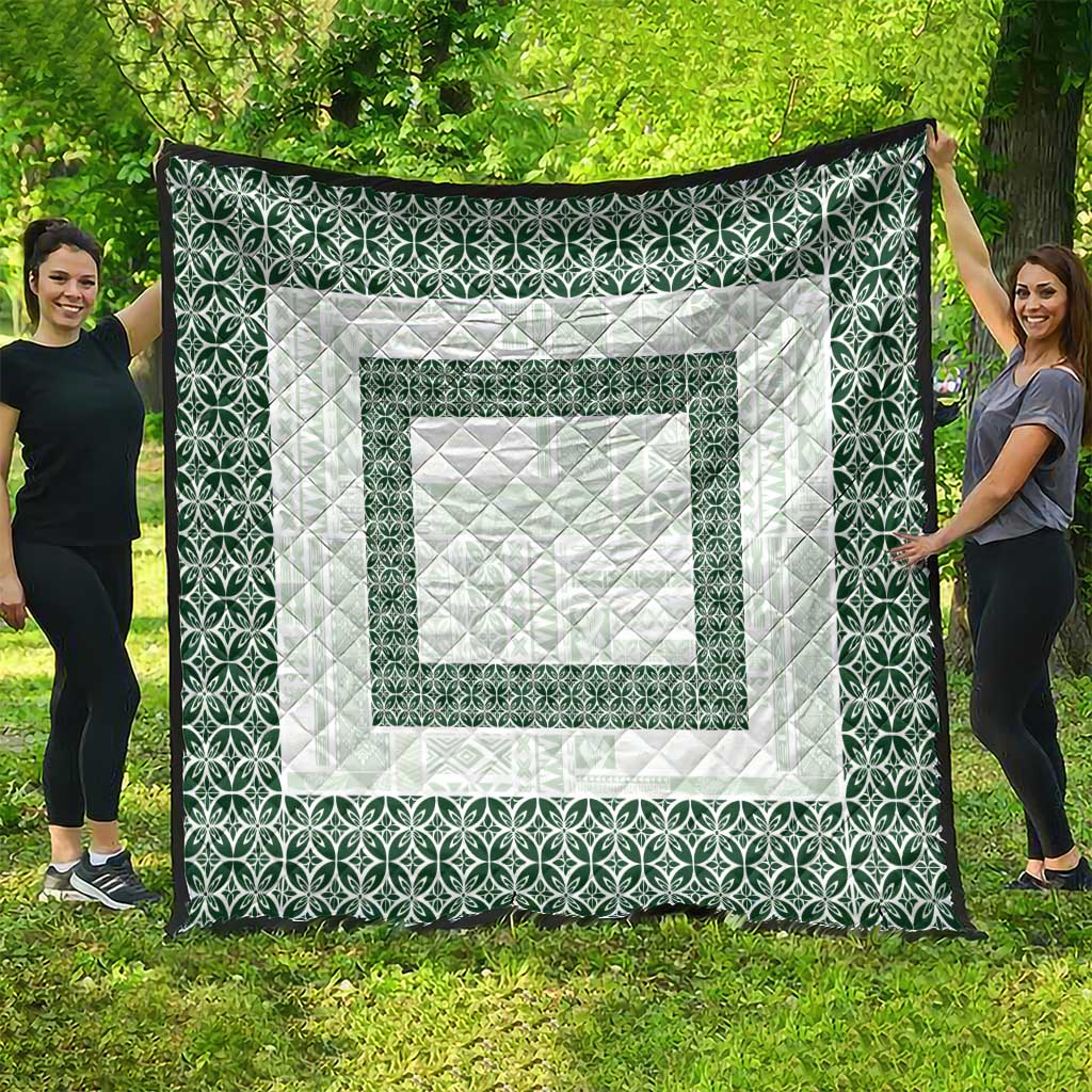 Samoa Siapo Green Trimmed Quilt Samoa White Sunday - Polynesian Pride