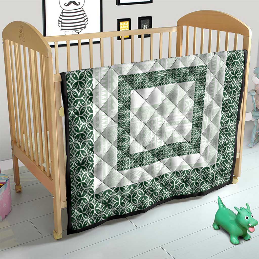 Samoa Siapo Green Trimmed Quilt Samoa White Sunday - Polynesian Pride