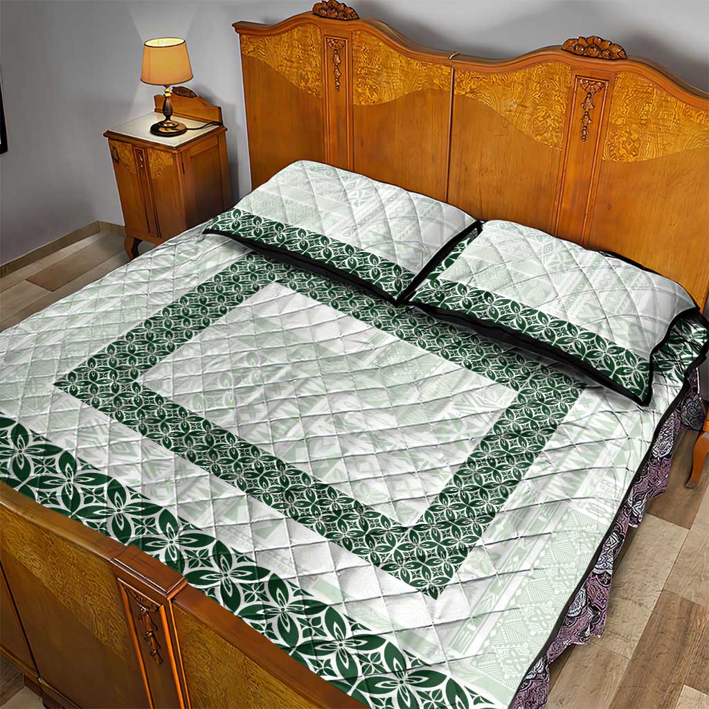 Samoa Siapo Green Trimmed Quilt Bed Set Samoa White Sunday - Polynesian Pride
