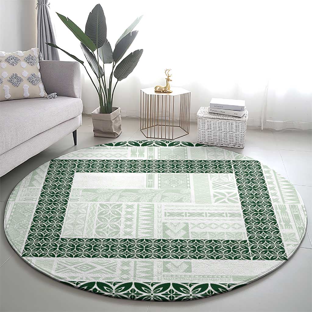 Samoa Siapo Green Trimmed Round Carpet Samoa White Sunday - Polynesian Pride