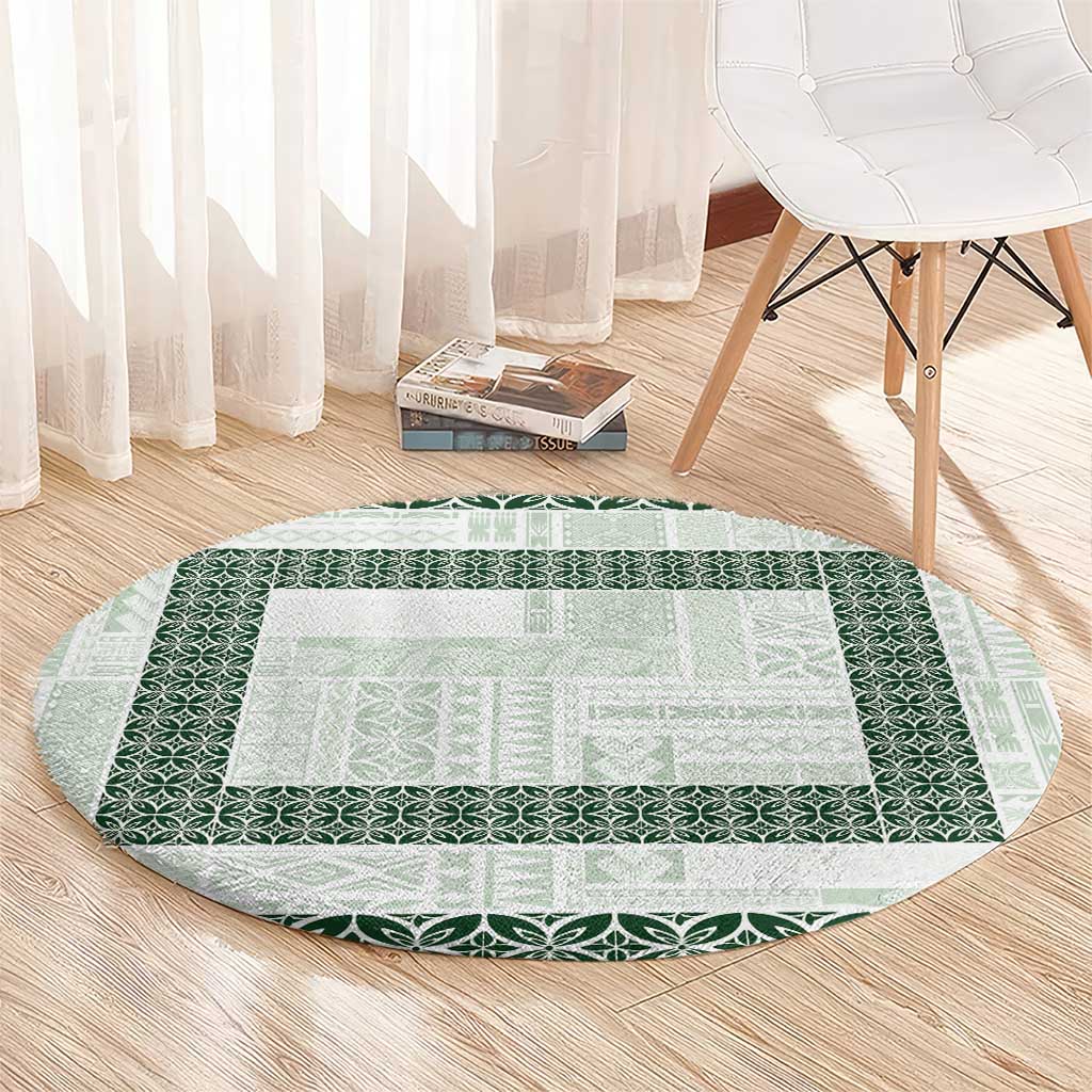 Samoa Siapo Green Trimmed Round Carpet Samoa White Sunday - Polynesian Pride