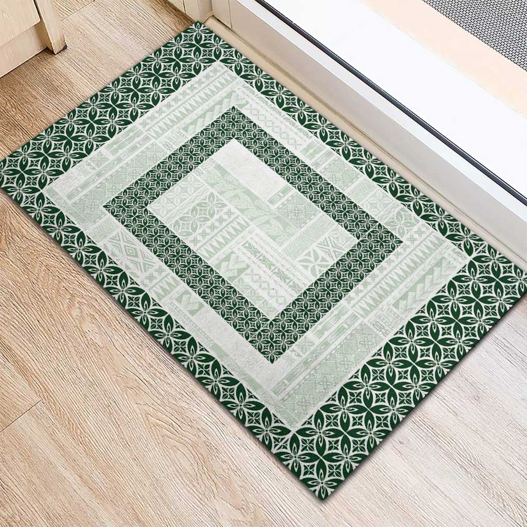 Samoa Siapo Green Trimmed Rubber Doormat Samoa White Sunday - Polynesian Pride