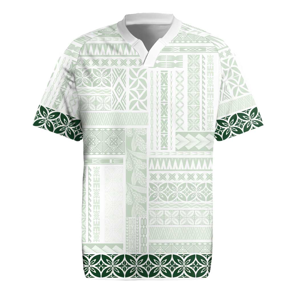 Samoa Siapo Green Trimmed Rugby Jersey Samoa White Sunday LT01 Green - Polynesian Pride