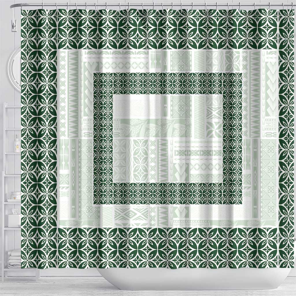 Samoa Siapo Green Trimmed Shower Curtain Samoa White Sunday - Polynesian Pride