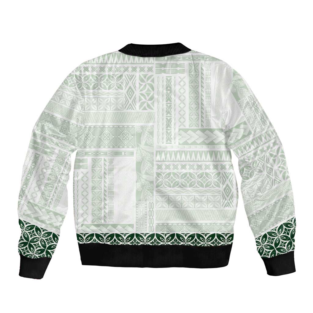 Samoa Siapo Green Trimmed Sleeve Zip Bomber Jacket Samoa White Sunday - Polynesian Pride