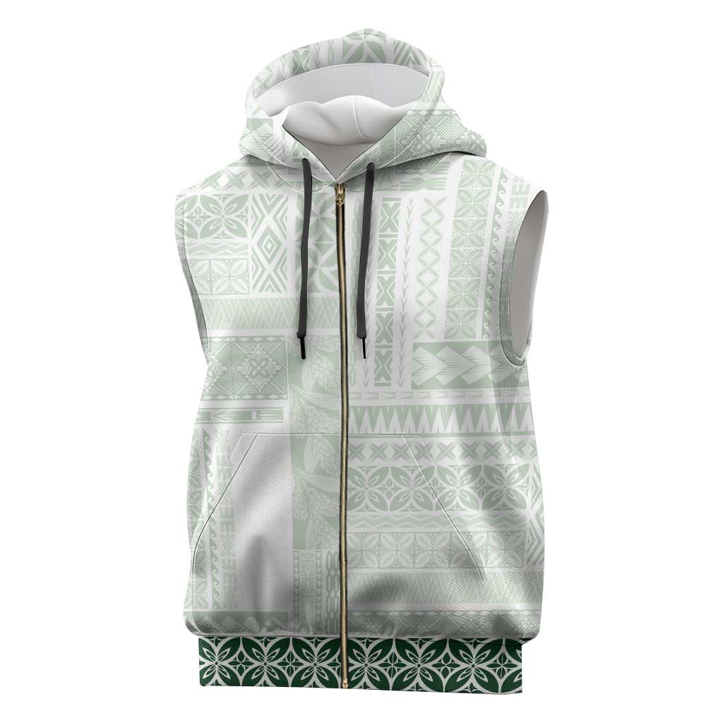 Samoa Siapo Green Trimmed Sleeveless Zip Hoodie Samoa White Sunday - Polynesian Pride