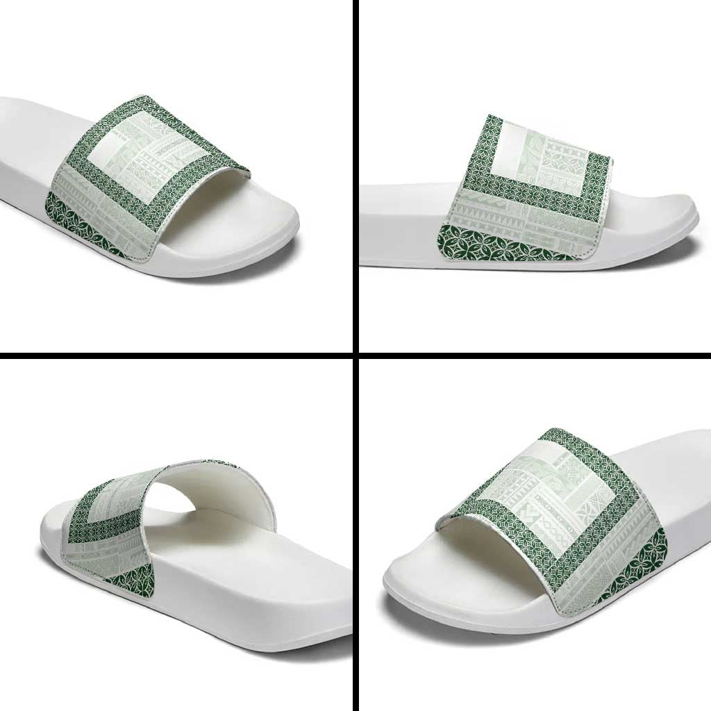 Samoa Siapo Green Trimmed Slide Sandals Samoa White Sunday - Polynesian Pride