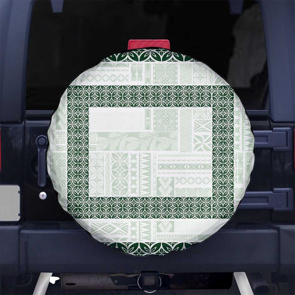 Samoa Siapo Green Trimmed Spare Tire Cover Samoa White Sunday - Polynesian Pride