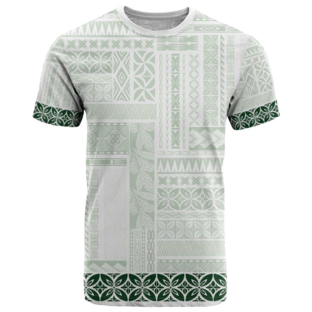 Samoa Siapo Green Trimmed T Shirt Samoa White Sunday - Polynesian Pride