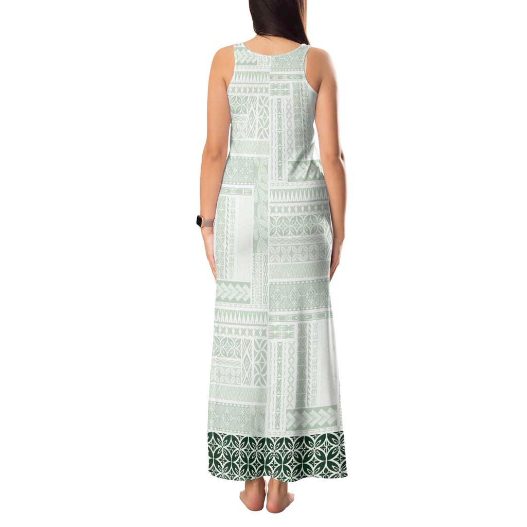 Samoa Siapo Green Trimmed Tank Maxi Dress Samoa White Sunday - Polynesian Pride