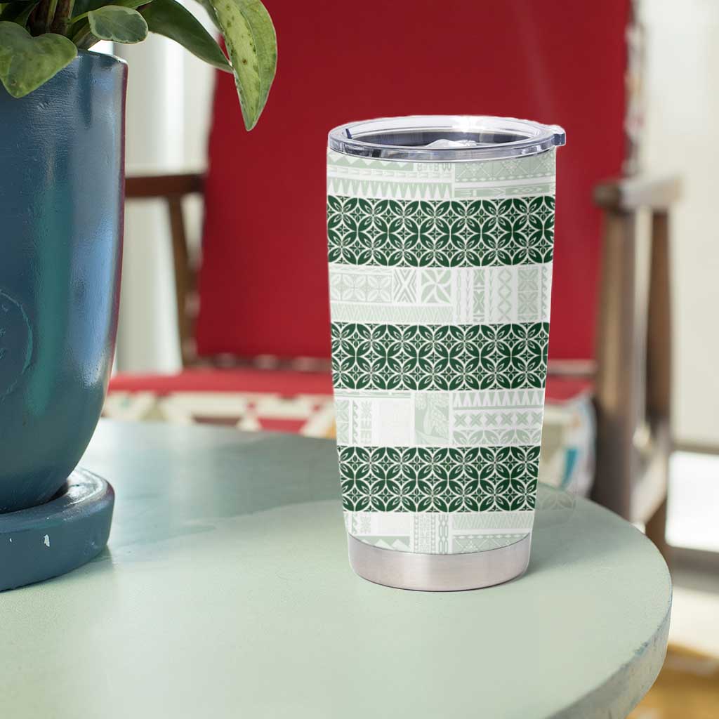 Samoa Siapo Green Trimmed Tumbler Cup Samoa White Sunday - Polynesian Pride