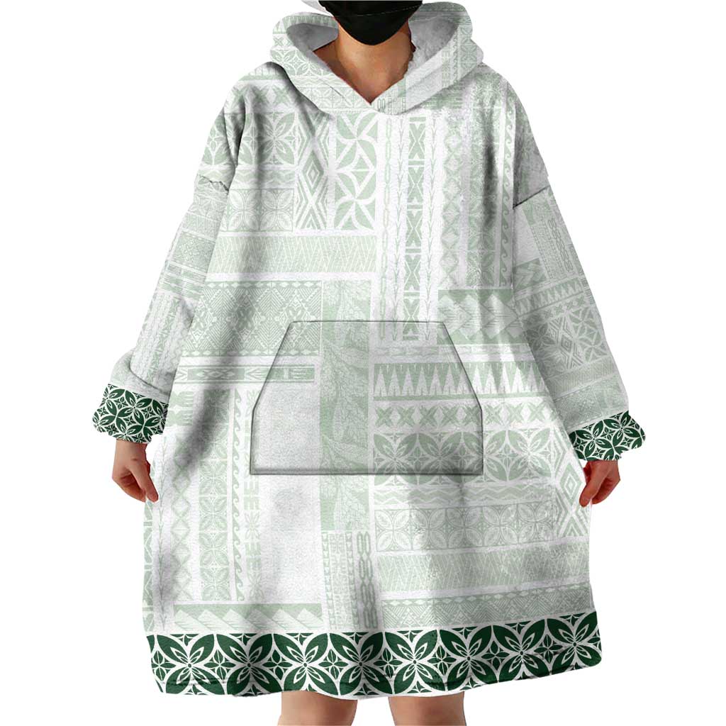 Samoa Siapo Green Trimmed Wearable Blanket Hoodie Samoa White Sunday - Polynesian Pride