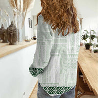 Samoa Siapo Green Trimmed Women Casual Shirt Samoa White Sunday - Polynesian Pride