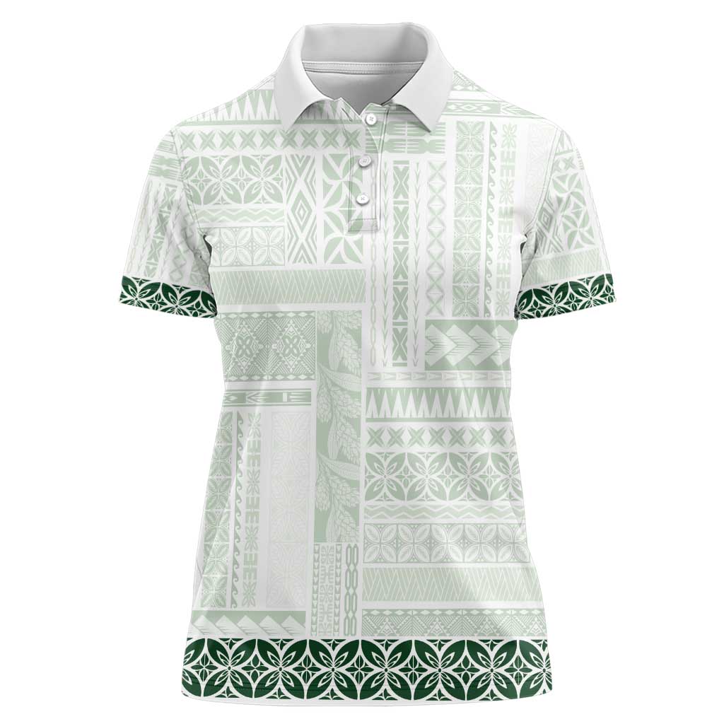 Samoa Siapo Green Trimmed Women Polo Shirt Samoa White Sunday - Polynesian Pride