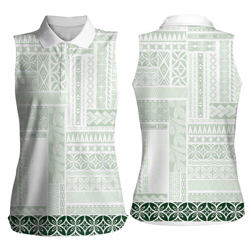 Samoa Siapo Green Trimmed Women Sleeveless Polo Shirt Samoa White Sunday - Polynesian Pride