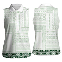 Samoa Siapo Green Trimmed Women Sleeveless Polo Shirt Samoa White Sunday - Polynesian Pride