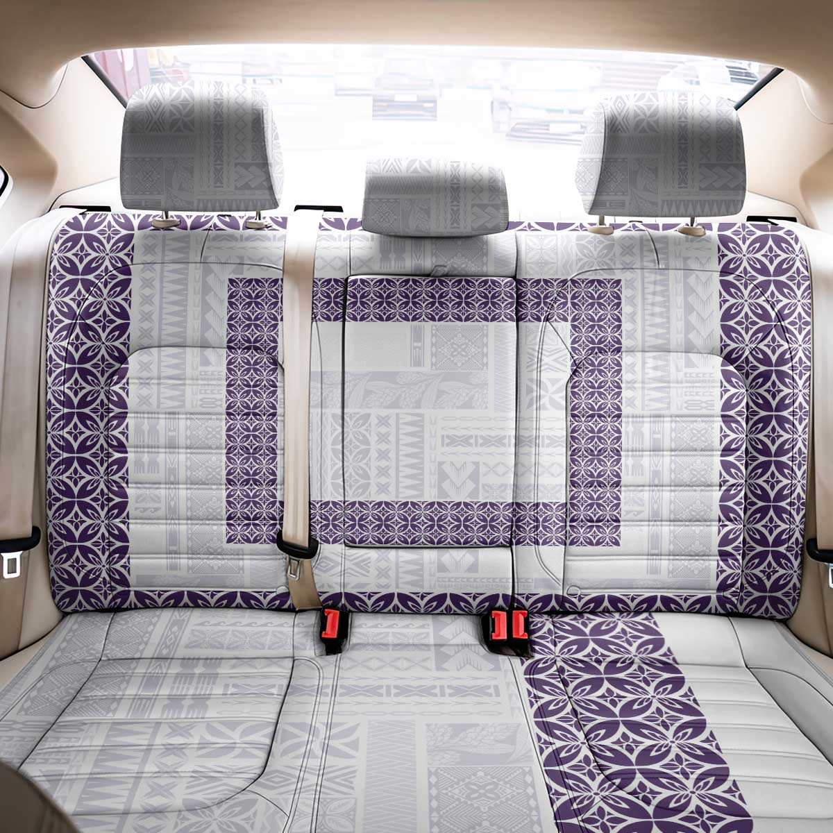 Samoa Siapo Purple Trimmed Back Car Seat Cover Samoa White Sunday - Polynesian Pride