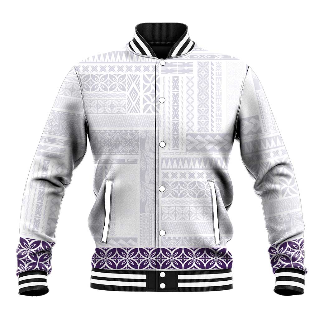Samoa Siapo Purple Trimmed Baseball Jacket Samoa White Sunday - Polynesian Pride