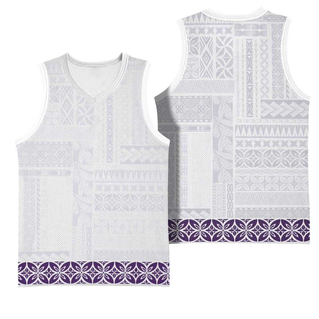 Samoa Siapo Purple Trimmed Basketball Jersey Samoa White Sunday - Polynesian Pride