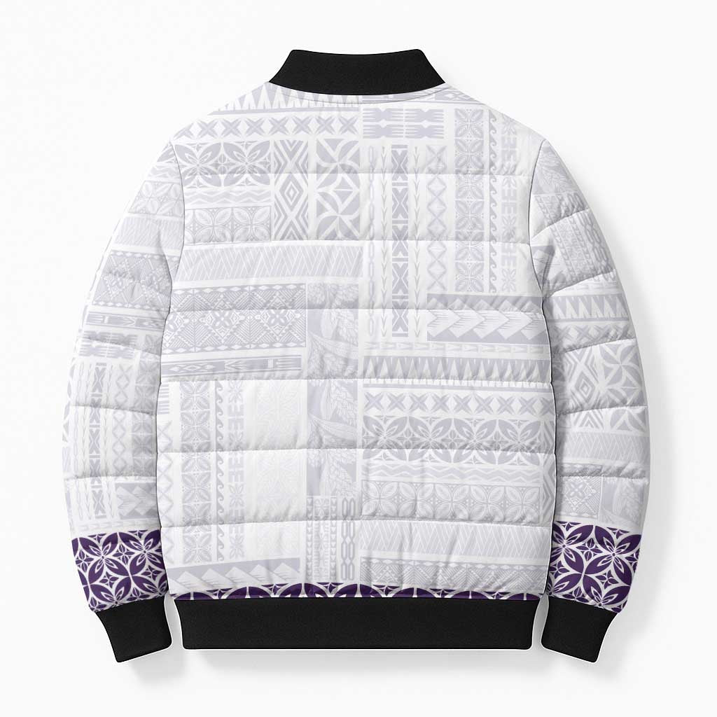 Samoa Siapo Purple Trimmed Bomber Puffer Jacket Samoa White Sunday - Polynesian Pride