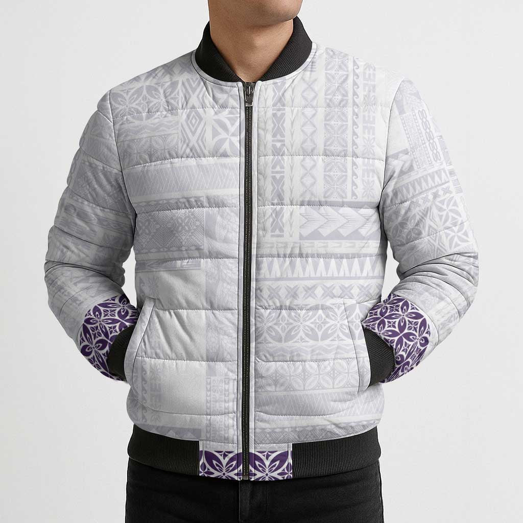 Samoa Siapo Purple Trimmed Bomber Puffer Jacket Samoa White Sunday - Polynesian Pride