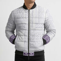 Samoa Siapo Purple Trimmed Bomber Puffer Jacket Samoa White Sunday - Polynesian Pride