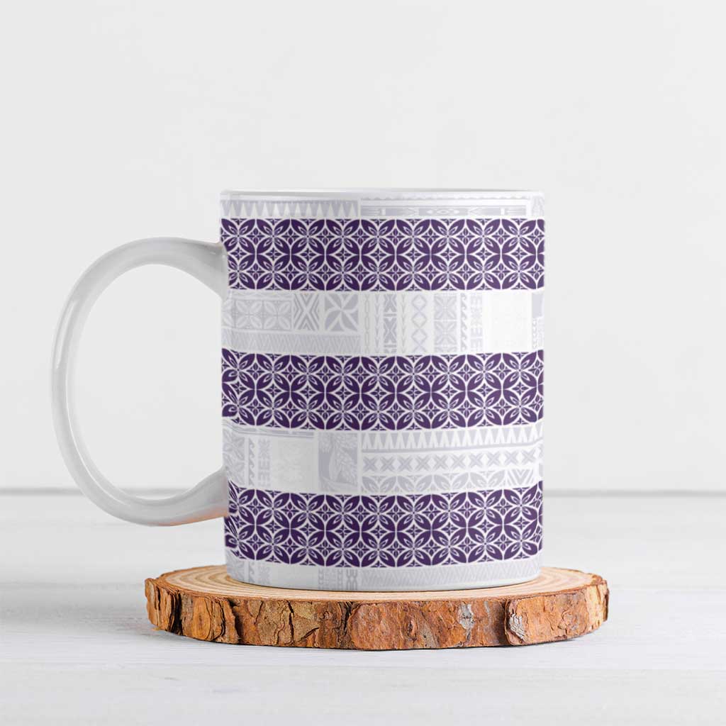 Samoa Siapo Purple Trimmed Ceramic Mug Samoa White Sunday - Polynesian Pride