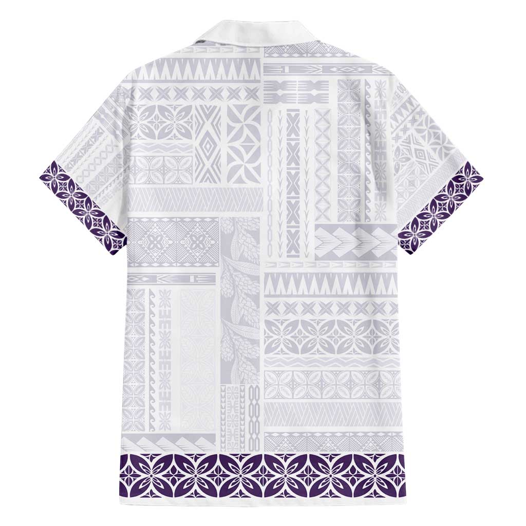 Samoa Siapo Purple Trimmed Family Matching Long Sleeve Bodycon Dress and Hawaiian Shirt Samoa White Sunday - Polynesian Pride