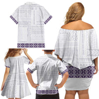Samoa Siapo Purple Trimmed Family Matching Off Shoulder Short Dress and Hawaiian Shirt Samoa White Sunday - Polynesian Pride