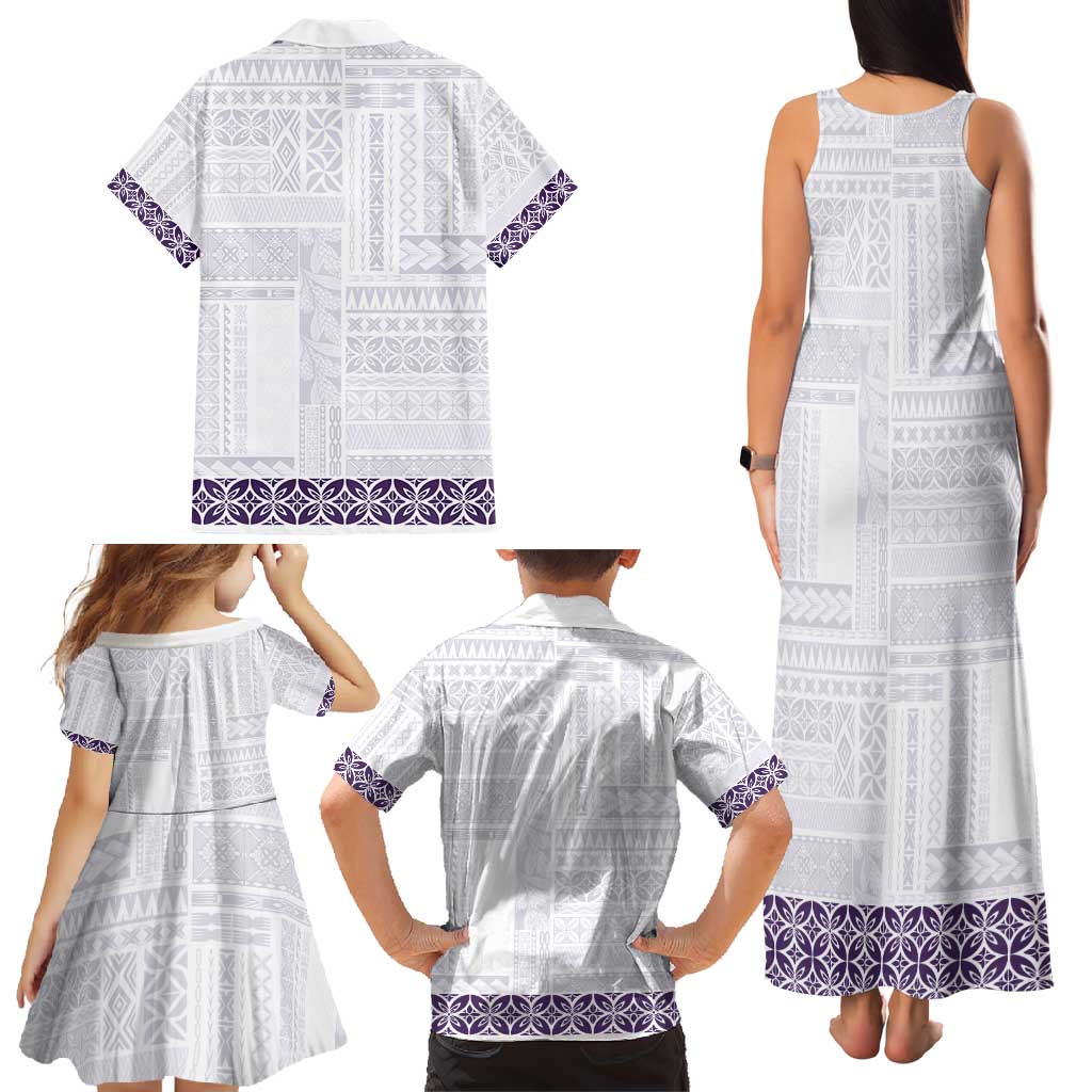 Samoa Siapo Purple Trimmed Family Matching Tank Maxi Dress and Hawaiian Shirt Samoa White Sunday - Polynesian Pride